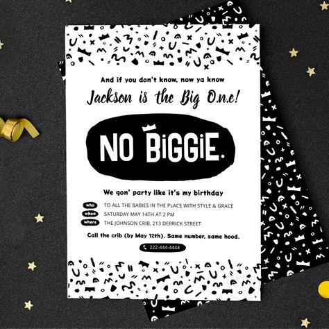 90s Hip Hop Party Decorations, The Big One Birthday, 90s Hip Hop Party, Notorious One, Hip Hop Birthday, 90s Rap, Hip Hop Party, 1st Birthday Party Themes, Creative Invitations