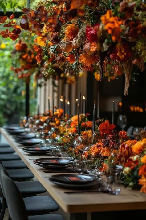 The Amber Room, Autumn Dinner Party Table Settings, Fall Dinner Decorations, Dining Room Sideboard Styling, Elegant Thanksgiving Table Setting Ideas, Thanksgiving Tablescapes Elegant, Sideboard Decor Dining Room, Emoji Language, Dining Room Table Decor Ideas