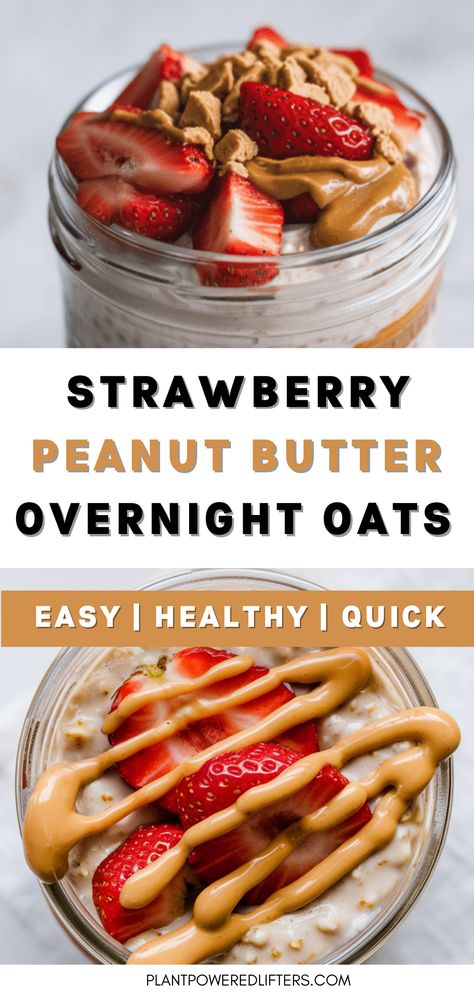 Are you looking for strawberry overnight oats with peanut butter? Look no further! These overnight oats are easy to make, and surprisingly healthy. Whether you're looking for easy overnight oats in a jar, a high-protein vegan breakfast, or vegan overnight oats, this recipe has got you covered! Overnight Oats With Peanut Butter, Oats With Peanut Butter, Healthy Breakfast Baking, Oats In A Jar, High Protein Vegan Breakfast, Overnight Oats Recipe Easy, Overnight Oats In A Jar, Strawberry Overnight Oats, Peanut Butter Overnight Oats