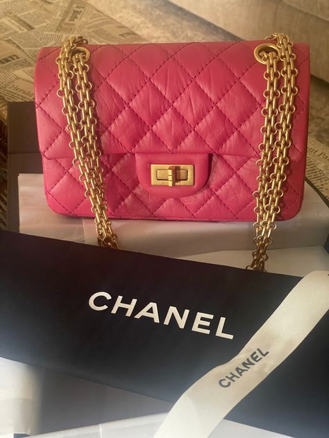 Mini 2.55 Handbag In Aged Calfskin & Gold-Tone Metal, Dark Pink Chanel Reissue, Gold Tone Metal, Dark Pink, Calf Skin, Gold Tones, Chanel, Handbags, Pink, Gold