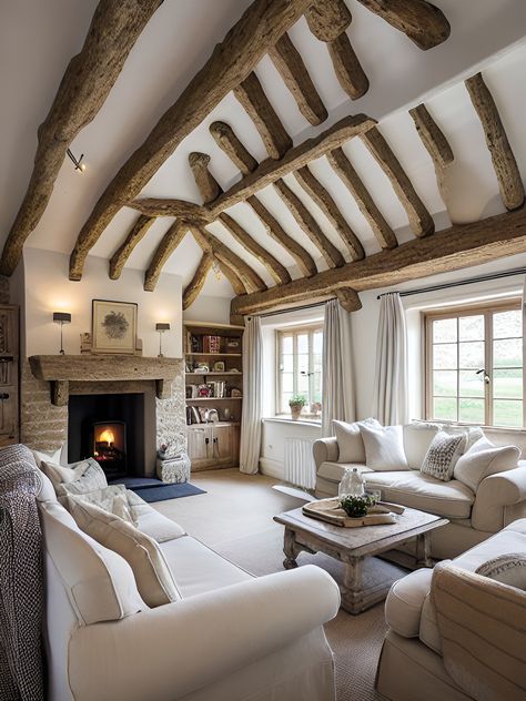 English Farmhouse Interiors, Barn House Conversion, Farmhouse Fireplace Decor, English Cottage Interiors, Timber Frame House, Casa Country, Living Room Warm, Country House Interior, Countryside House