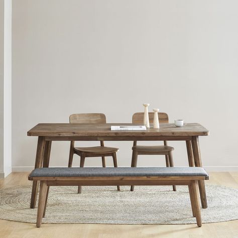 Small Rectangle Dining Table, Table With Bench Seat, Retro Room Ideas, Table With Bench, Dining Table Sets, Wood Dining Room Table, Stylish Dining Room, Rectangle Dining Table, Table Sets