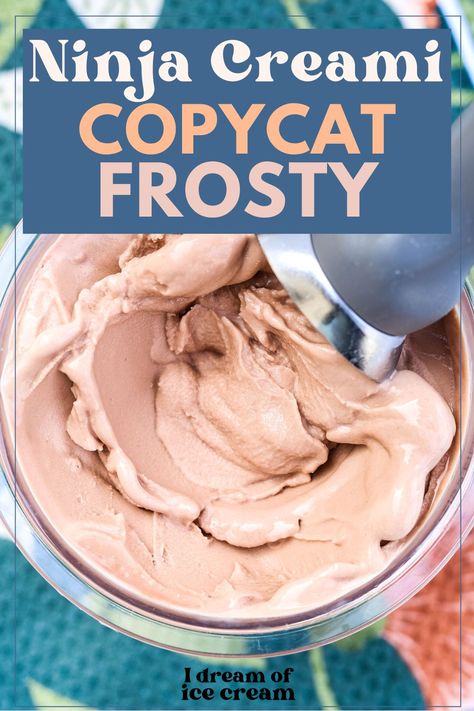 If you love a Wendy's Frosty, you'll be glad to know you can make a copycat version in the Ninja Creami machine! This is a super simple recipe using chocolate milk, creating a delicious frozen dessert you'll love. Best Ninja Cremi Recipes, Ninja Creami Ice Cream Oat Milk, Ninja Creami Chocolate Milk Recipe, Ninja Creami Recipes Slushy, Ninja Cream Recipe Gelato, Nina Creami Ice Cream Recipes, Nina Creamy Recipes, Ninja Creamy Easy Recipes, Nutella Ninja Creami Recipes