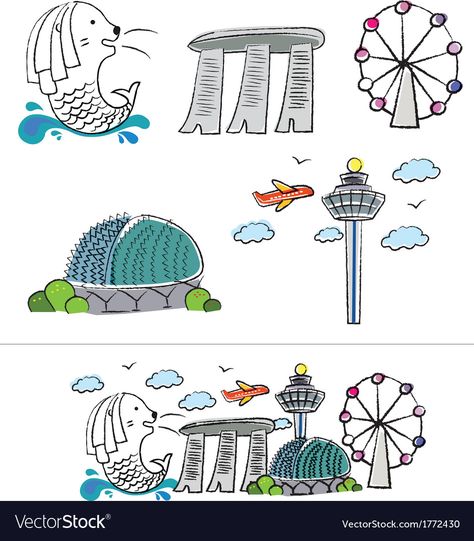 Singapore Drawing, Project Calligraphy, Singapore Illustration, Singapore Icon, Merlion Singapore, Singapore National Day, Singapore Flyer, Singapore Map, Singapore Art