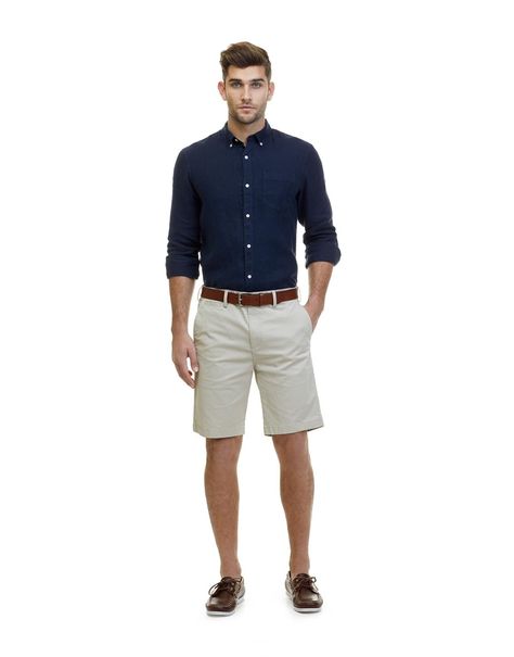 60198645 Flynn Lthr Boat Shoe RICH TAN 46 Boat Shoes Outfit, Khaki Shorts Outfit, Stone Chinos, Mens Dress Shorts, Bush Lodge, Dress Shorts Outfit, Khaki Shorts Men, Taylor Outfits, Mens Shorts Outfits