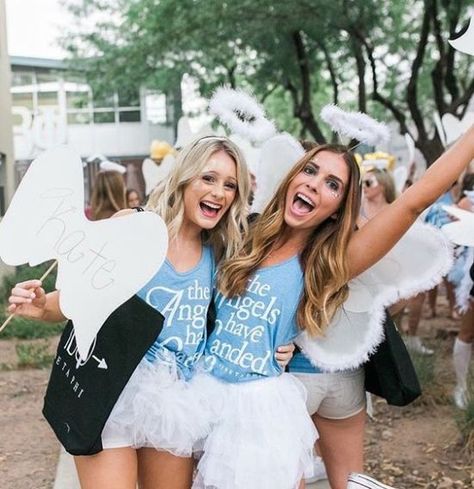 12 Bid Day Themes That'll Impress All The PNMs - Society19 Heaven On Earth Bid Day, Cloud Sorority Theme, Angel Bid Day Theme, Angel Bid Day, Mixer Themes, Sorority Themes, Recruitment Themes, Recruitment Ideas, Sorority Tees