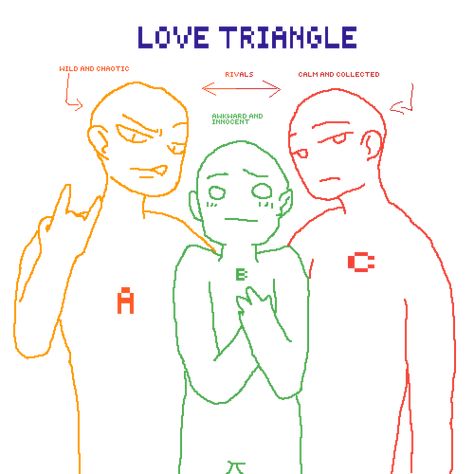 MHA fans: Please tell me you see bakudeku vs tododeku in this.... I found this in the interweb Tododeku Vs Bakudeku, Love Triangle Art, Triangle Drawing, Drawing Application, Triangle Art, Pixel Drawing, Love Triangle, Sketch Drawing, Drawing Base