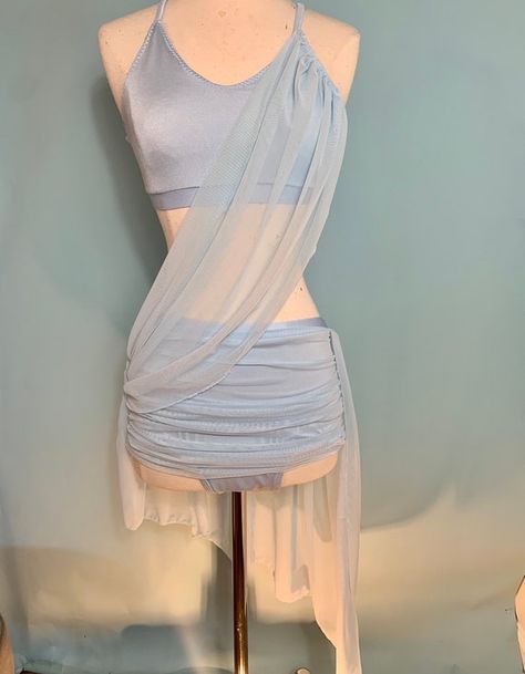 Diy Lyrical Dance Costumes, Light Blue Dance Costume, Blue Dance Costumes, Blue Lyrical Costume, Pole Costume, Dance Costume Lyrical, Skirt With Rhinestones, Lyrical Dance Costumes, Solo Dance Costumes