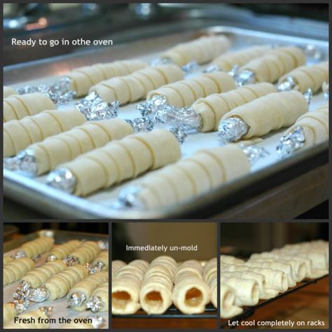 Ladylocks Baking Collage White Pastry Cream, Lady Locks Filling Recipe, Ladylocks Recipe Pittsburgh, Lady Locks With Puff Pastry, Ladylocks Recipe, Creme Horns, Baking Collage, Cream Horns Recipe, Pittsburgh Cookie Table