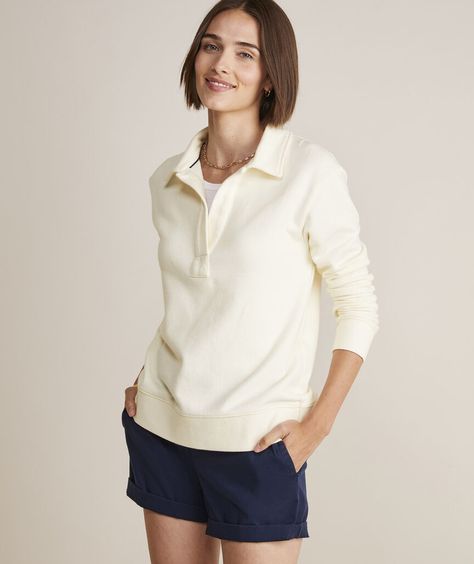 Shop Polo Popover Sweatshirt at vineyard vines Dainty Pearl Necklace, Kids Styles, Simple Tees, Kick Flares, Color Effect, Knit Fashion, Polo Collar, Vineyard Vines, French Terry