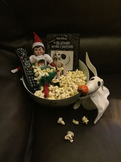 Elf On The Shelf Night Before Christmas, Night One Elf On The Shelf, Nightmare Before Christmas Elf On The Shelf, Elf Movie Elf On The Shelf Ideas, Night Before Christmas Elf On The Shelf, Elf On The Shelf Nightmare Before Christmas, Elf On The Shelf Missed A Night, Movie Night Elf On The Shelf, Nightmare Before Christmas Movie