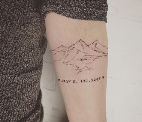 200+ Best Mountain Tattoos for Men (2021) Range, Geometric, Simple, Small Designs Berg Tattoo, Tattoo Mountain, Mountain Tattoo Simple, Coordinates Tattoo, Mountain Tattoo Design, Landscape Tattoo, Tattoos Geometric, Geniale Tattoos, Disney Tattoo