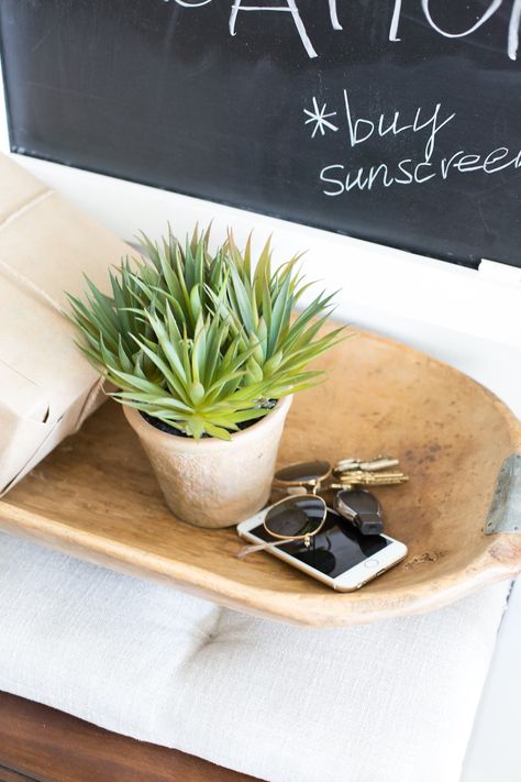 Perhaps the most important tip for designing a hardworking entryway is to provide a space that’s designated as a catch-all for out-the-door necessities. Here, a handmade dough bowl is used as a convenient vessel for receiving keys, wallets, phones, and anything else you wouldn’t dare leave the house without. Apartment Entryway, Key Bowl, Protecting Yourself, Makeover Tips, Trendy Apartment, Camille Styles, Breaking In, Entryway Storage, Dough Bowl