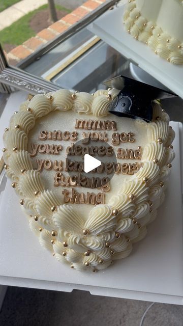 Cakes By LaLa on Instagram: "🎓 𝕋ℍ𝔼 𝕘𝕣𝕒𝕕 𝕔𝕒𝕜𝕖🎓⁣
⁣
⁣
If you don’t read this in the TikTok sound, you’re a much better human than I am, and you probably have way less screen time than me. ⁣
⁣
⁣
⁣
🎓🎓A Super fun style grad cake 🎓🎓⁣
⁣
⁣
⁣
⁣
⁣
#tiktokcake #cake #cakedesign #gradcake #gradcakes #graduationcake #graduationparty #cakedecorating #heartcake #heartcakes #cakeideas #cakeinspo #cakeit #cakeinstyle #cakestyle #cakesgram #cakesinstyle #cakestyling #dcbaker #dcbakery #marylandbaker #marylandbakery #virginiabakery #virginiabaker #dcfoodie #dcfood #dmvfoodie #dmvfood" Graduation Cake For Masters Degree, Graduation Heart Cake, Heart Shaped Graduation Cake, Graduation Cake Masters Degree, Since You Got Your Degree Cake, Cardiologist Cake Ideas, Since You Got Your Degree And You Know Everything Cake, Degree Cake, Less Screen Time