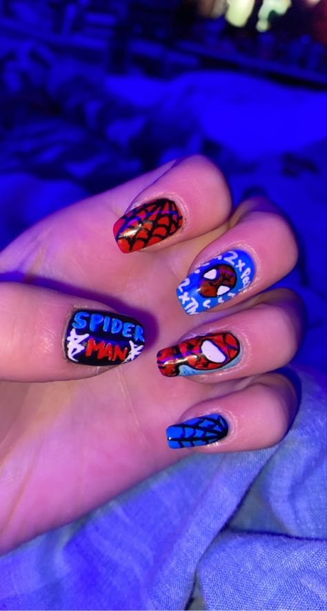 Custom Teddy Bear, Nice Nails, Nail Polish Art, Spiderman Comic, Nail Polish Designs, Gel Nail Designs, Birthday Nails, Girls Nails, Blue Nails