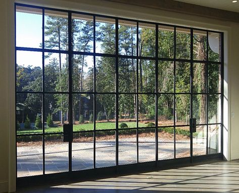 Custom Residential Steel Windows and Doors | DQ Ironwors, Inc. Wall Window Design, Steel And Glass Doors, Black Steel Windows, Bike Workshop, Warehouse Windows, Airplane Hanger, Commercial Windows, Steel Doors And Windows, Industrial Windows