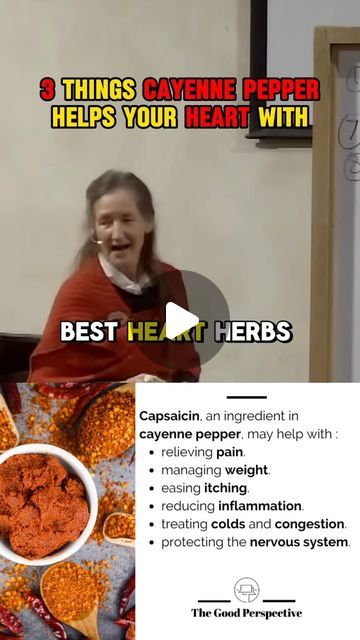 The Good Perspective on Instagram: "Cayenne pepper is one of the best heart herbs we have, as per Barbara O’Neill.  What are your thought on cayenne pepper⁉️  Personally, I’ve started using it and I have it daily. I feel fantastic." Cayenne Pepper For Heart, Barbara O'neill Cayenne Pepper, Cyanne Pepper Benefits, Barbara O'neill, Cayenne Pepper Drink, I Feel Fantastic, Cayenne Pepper Benefits, Pepper Benefits, Therapy Techniques