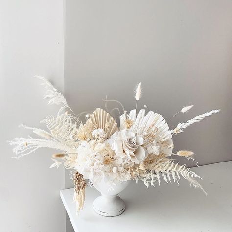 Artificial Arrangements, Cream Palette, Pedestal Vase, Dry Flower, Vase Arrangements, Dried Flower, Flower Making, All White, White Cream