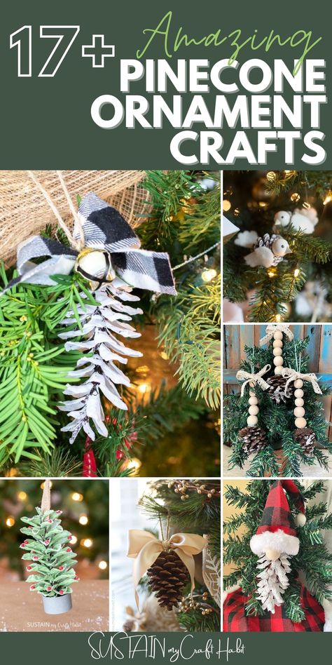 Pine Cone Ornaments Diy, Seasons Craft, Pine Cone Ornaments, Cone Ornaments, Pine Cone Christmas Decorations, Pinecone Crafts Christmas, Pine Cone Christmas Tree, Christmas Pine Cones, Pine Cone Art