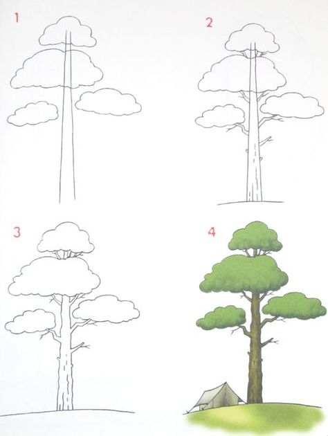 Tree Easy Drawing, Tree Drawing Easy, Trin For Trin Tegning, Tree Drawing Simple, Pencil Drawings For Beginners, Nature Sketch, Easy Doodle Art, Easy Doodles Drawings, Plant Drawing