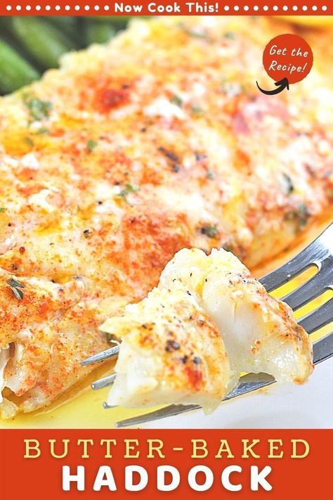 This haddock baked in butter is so simple, delicious and quick (it's ready to eat in less than 30 minutes). Baking the haddock in butter makes it tender, moist, flaky, and flavorful every time. It's my all-time favorite way to cook fish! Get the recipe and try it! Baked Haddock Recipes, Baked Haddock, Haddock Recipes, Fish Recipes Baked, Baked Fish Recipes, Fish Dinner Recipes, Seafood Entrees, Fish Recipes Healthy, How To Cook Fish