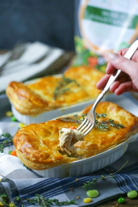 Easy Individual Chicken Pot Pie Individual Chicken Pot Pies, Chicken Pot Pies, Hp Sauce, Recipe For 1, Easy Chicken Pot Pie, Chicken Pie, Pot Pies Recipes, Pot Pies, Chicken Pot Pie Recipes