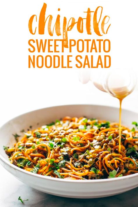 Sweet Potato Noodle Salad, Chipotle Dressing, Garlic Dressing, Homemade Chipotle, Best Healthy Dinner Recipes, Autumn Food, Food Salad, Sweet Potato Noodles, Corn Recipe