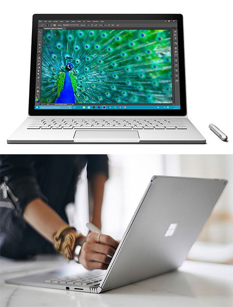 Microsoft Surface Book-- This is Microsoft’s first laptop. It’s powerful and great looking. The Surface Book is a 13.5-inch laptop reported to be more than twice as fast as a MacBook Pro. It also boasts a 6-million pixel display (267ppi), NVIDIA GeForce graphics, the latest Intel Core processor, and a 12-hour battery. The keyboard also detaches allowing you to use it as a tablet. $1500 Computing Display, Tech Books, Gift Guide For Men, Microsoft Surface Book, Surface Book, Latest Laptop, Latest Smartphones, Pc Components, Tech Toys