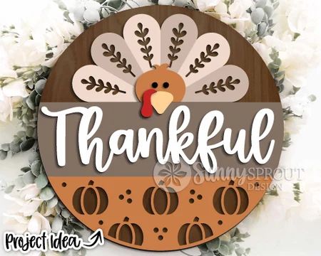 SunnySproutDesign - Etsy Cricut Thanksgiving, Sell Embroidery, Thankful Turkey, Door Hanger Svg, Turkey Pumpkin, Round Door Hanger, Thanksgiving Projects, Thanksgiving Signs, Laser Projects