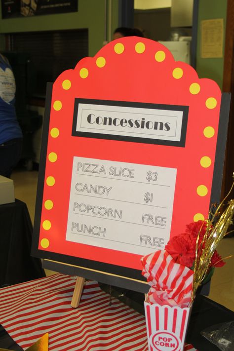 Pta Event Ideas, Movie Night School, Movie Night Fundraiser, Middle School Cheer, Movie Theater Theme, School Dance Themes, Movie Theater Party, Birthday Movie Night, Pta Events