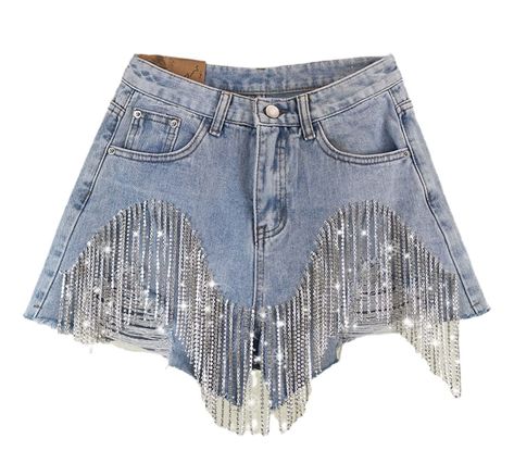 Traje Cowgirl, Sparkle Jeans, Stretchy Jean Shorts, Dark Punk, Tassel Shorts, Fringe Jeans, Denim And Diamonds, Rhinestone Fringe, Summer Shorts Denim