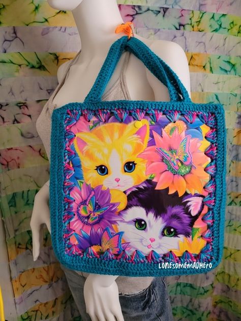 Lisa Frank crochet Tote bag kittens flowers Crochet Tote Bag, Lisa Frank, Crochet Tote, Cute Tote Bags, Goods And Services, Recycling, Kittens, Crochet Patterns, Handmade Items