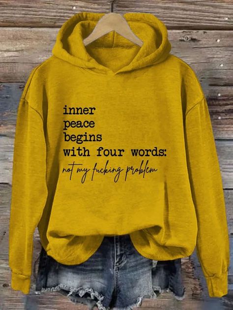 Promise Keeper, Everything Happens For A Reason, Yellow Hoodie, Casual Hoodie, Be Kind, Inner Peace, Letter Prints, Sleeve Styles, Autumn Winter