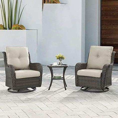 https://amzn.to/3KxPk8v Wicker Swivel Chair, Wicker Rocker, Rattan Rocking Chair, Double Chaise Lounge, Swivel Rocking Chair, Glass Top Side Table, Outdoor Seating Set, Deck Porch, Patio Rocking Chairs