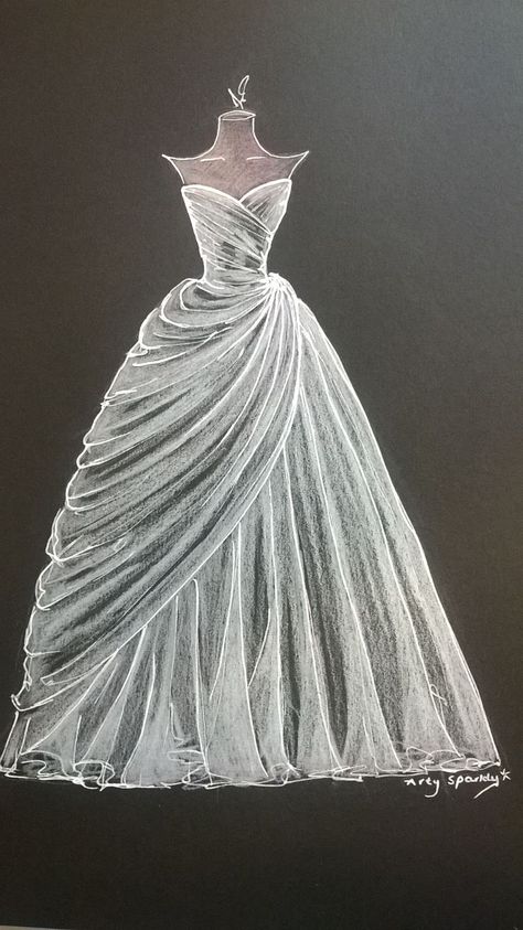 Dress Silhouette Drawing Fashion Design, Wedding Dress Design Drawing, Fashion Illustration Wedding Dress, Wedding Dress Art Drawing, How To Draw A Wedding Dress, Drawing Wedding Dresses, Wedding Dress Sketches Drawing, Wedding Dress Sketches Illustration, White Dress Sketch