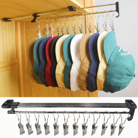 PRICES MAY VARY. 【HAT STORAGE FOR BASEBALL CAPS】Keep your hats organized and prevent them from getting dusty with this retractable baseball hat organizer for closet. Designed for hat organize and storage, keeping your closet clean. It's the innovative solution for baseball cap lovers. 【SAVE 90% STORAGE SPACE】Maximize your closet space with this retractable hat storage organizer. Keeping closet tidy and providing a convenient solution for closet organizers and storage. The stretchable design ensu Ball Cap Storage, Baseball Hat Display, Entry Closet Organization, Baseball Hat Storage, Hangers For Closet, Bra Hanger, Baseball Caps Storage, House Closet, Coat Closet Organization