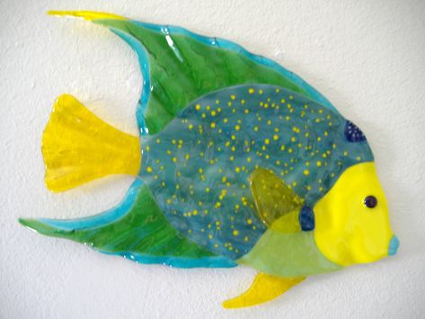 Liquid Glass                         Angelfish Fused Glass Fish, Glass Wall Sculpture, Bone Fish, Fused Glass Artist, Glass Art Products, Fused Glass Wall Art, Art Glass Jewelry, Stained Glass Church, Fused Glass Plates