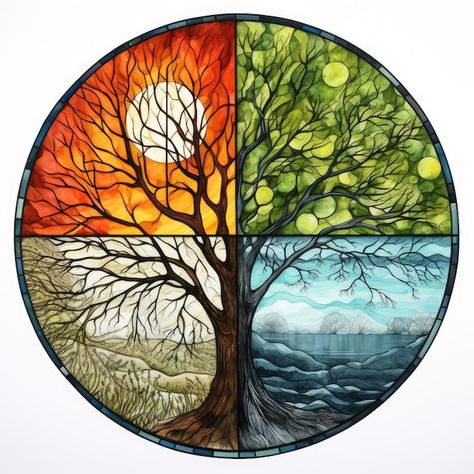 Magical Circle, The 4 Seasons, Attic Apartment, Stained Glass Mosaic, 4 Seasons, Glass Mosaic, Mosaic Glass, The 4, Enchanted