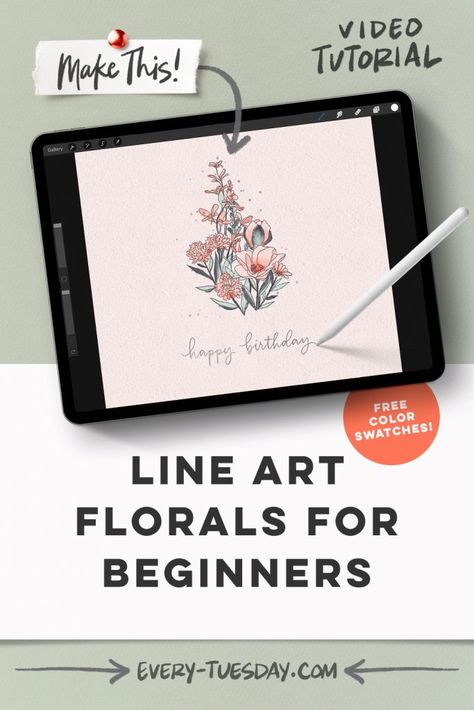 Procreate Colouring Pages, Floral Digital Art, Procreate Art, Procreate Practice, Procreate App Tutorial, Poppy Tutorial, Happy Birthday Free, Procreate Ipad Tutorials, Ipad Tutorials