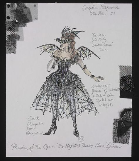 Costume design | Bjornson, Maria (Miss) | V&A Search the Collections Maria Bjornson, Spider Dance, British Costume, Costume Design Sketch, Miss V, The Phantom Of The Opera, Masquerade Costumes, Winter's Tale, Theatre Costumes