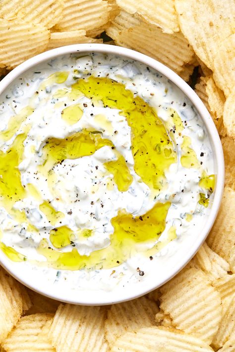 Charred Scallion Dip With Lemon and Herbs Recipe - NYT Cooking Scallion Dip, Lemon Dip, Best Dip Recipes, Herb Recipes, Nyt Cooking, Sour Cream And Onion, Potato Skins, Sushi Rice, Snacks Für Party