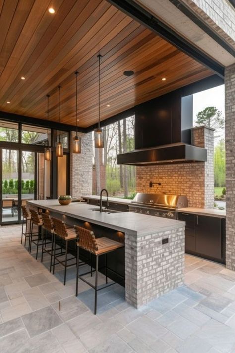 Landscape Ideas Outdoor Kitchen Extension, Outdoor Collage, Luxury Outdoor Kitchen, Backyard Renovation, Relaxing Backyard, Modern Outdoor Kitchen, Backyard Renovations, Kitchen Patio, Outdoor Kitchen Patio