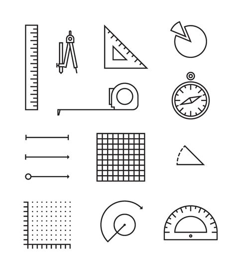 Graphic Design Icons Symbols, Mathematics Design, Measure Icon, Visual Graphic Design, Icon Design Inspiration, Sketch Notes, Measurement Tools, Line Icon, Design Graphique