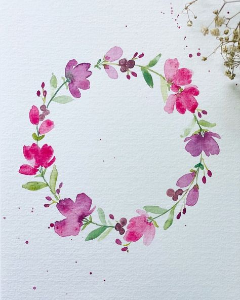 Simple Watercolor Borders, Watercolour Wreath Floral, Watercolor Wreath Simple, Watercolour Flower Wreath, Flower Wreath Painting, Simple Wreaths, Watercolor Floral Border, Watercolour Wreath, Painted Floral Wreath