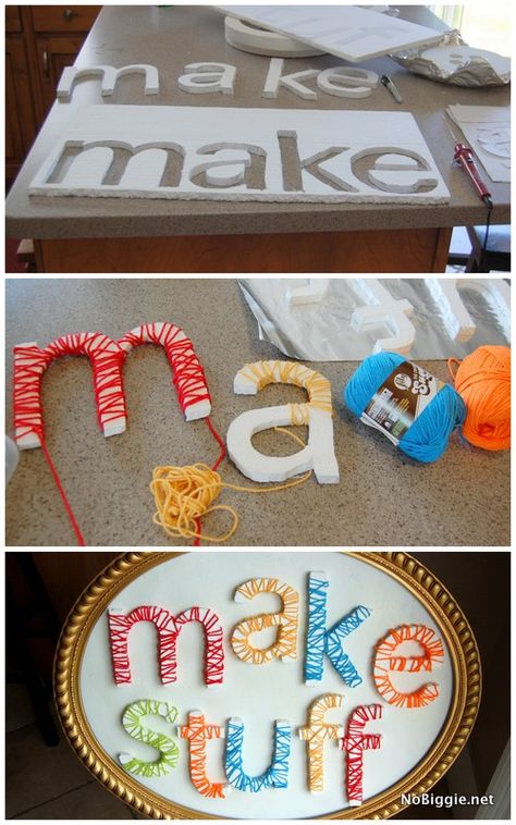 Easy tutorial for a colorful and fun craft room sign. #craftroom #craftroomdecor #DIYdecor #colorfulcraftroom via @nobiggie Maker Fun Factory Vbs 2017, Maker Fun Factory Vbs, Yarn Letters, Maker Fun Factory, Fun Sign, The Whoot, Make Stuff, Dream Craft Room, Scrapbook Room