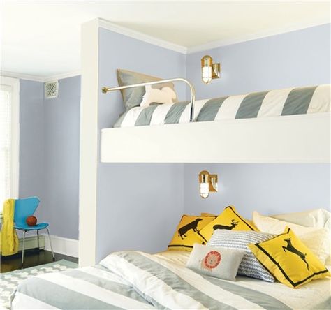 Look at the paint color combination I created with Benjamin Moore. Via @benjamin_moore. Walls: White Water 2120-60; Back Walls: Silver Spring 2120-50; Trim: White Dove OC-17. Best Light Blue Paint Colors, Benjamin Moore Collingwood, Pale Blue Paint Colors, Palladian Blue Benjamin Moore, Light Blue Paint Colors, Feminine Living Room, Diy Kids Room Decor, Light Blue Paints, Color Combinations Paint