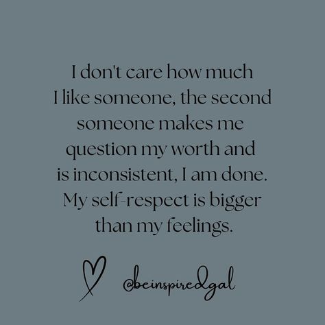 💕No matter how much I like someone, the moment they make me question my worth or show inconsistency, I’m done. My self-respect always comes first, and it’s more important than any fleeting feelings.💕 🤗So excited for you to be here. SHARE🫶🏼 this with a friend that needs an uplifting page and encouragement.🙏 💫Don’t forget to FOLLOW @beinspiredgal for more motivation and inspiration.✨ 💬Comment or DM me “💕”to get my FREE Beginners Theme Page Guide. Faith | motivation | inspiring | growth | he... I Need A Friend Like Me, Inconsistency Quotes, I Like Someone, Page Quotes, Faith Motivation, My Worth, Women Empower Women, Healing Relationships, Quotes Self