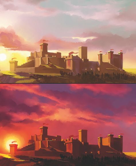 Painting the subtle differences between sunset and sunrise | Freelance illustrator Paco Rico Torres explains how to paint the sun in its two most eye-catching states. Sunset Art Tutorial, Sunrise And Sunset Drawing, Sunset Tutorial Digital, Sunrise Concept Art, Sunrise Lighting Reference, Sunset Vs Sunrise, Sunrise Digital Art, How To Draw Sunset, Sunrise Reference