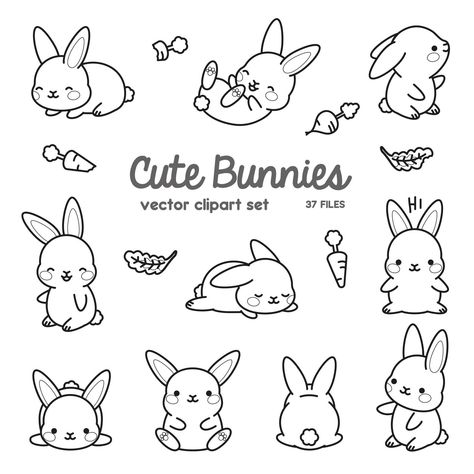 Bunny Drawing Simple, Blank Backgrounds, Dolls Handmade Diy, Christmas Dragon, Kawaii Clipart, Bunny Drawing, Vector Elements, Kawaii Christmas, Kawaii Bunny