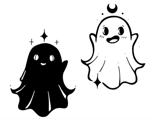 Matching Bestie Tattoos Spooky, Opposite Personalities Tattoo, Cute Ghost Couple Tattoo, Black Ghost Tattoo, Mini Ghost Tattoo Couple, Cute Ghost Tattoo Ideas Matching, Goth Bestie Tattoos, Opposite Tattoo, Opposite Best Friend Tattoos